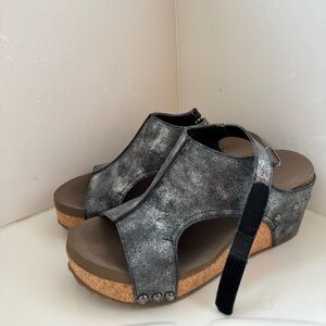Corkys Metallic Gray Wedge Sandals